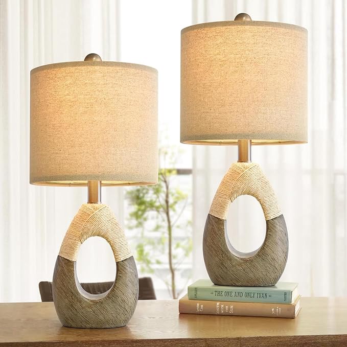 OYEARS 19” Boho Table Lamps Bedroom Living Room Set 2,Suitable for Small Space,Small Farmhouse