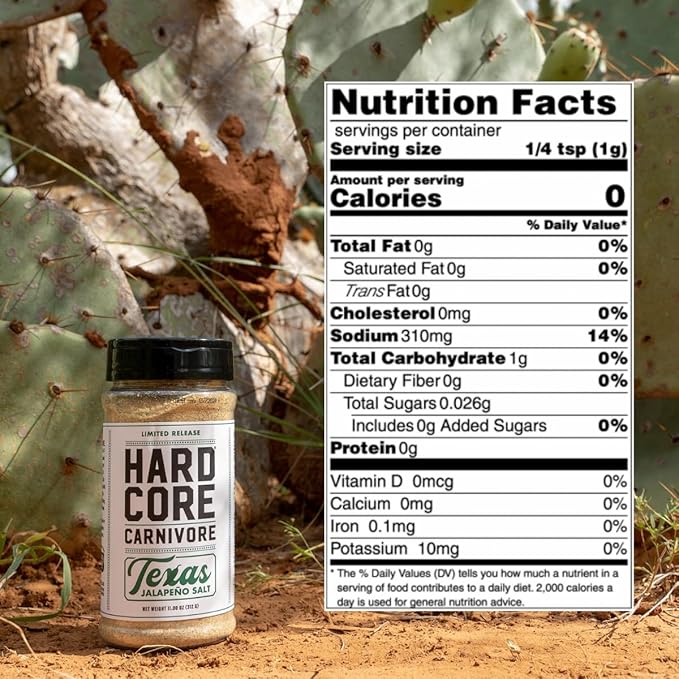 Hardcore Carnivore Texas Jalapeño Salt: Spicy All -Purpose Seasoning Blend (11 oz Shaker)