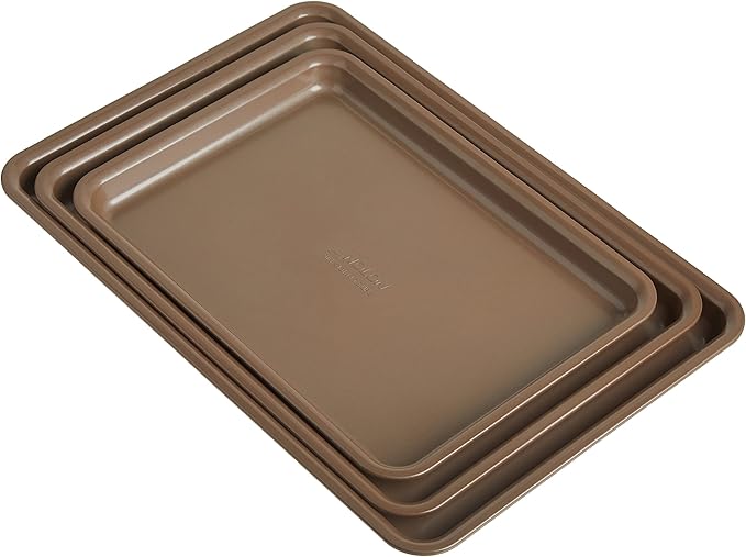 Anolon Gourmet Nonstick Bakeware Set with Nonstick Cookie Sheets / Baking Sheets - 3 Piece, Bronze