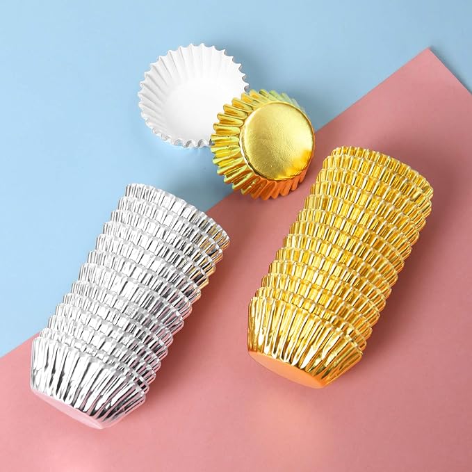 Elcoho 600 Pieces 1.25 Inch Mini Foil Metallic Cupcake Liners Muffin Paper Cases Baking Cups, Gold