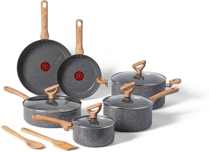 T-fal Revive Ceramic Cookware Sets, Pots and Pans Set Nonstick, (12 pieces), Ceramic Non stick