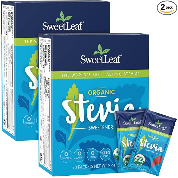 SweetLeaf Organic Stevia Packets - Zero Calorie Stevia Powder, No Bitter Aftertaste, Sugar