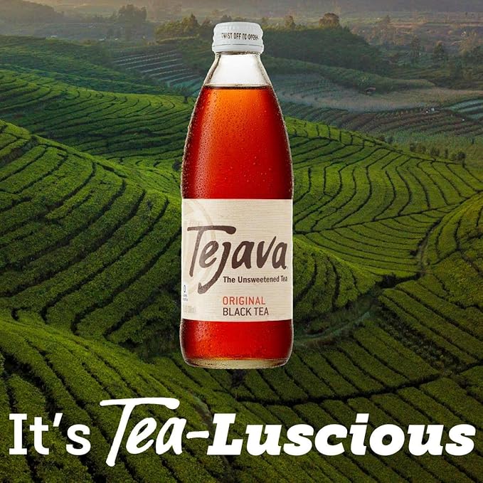 Tejava Original Black Iced Tea, 12 Pack, 12oz Glass Bottles, Unsweetened, Non-GMO, Kosher, No Sugar