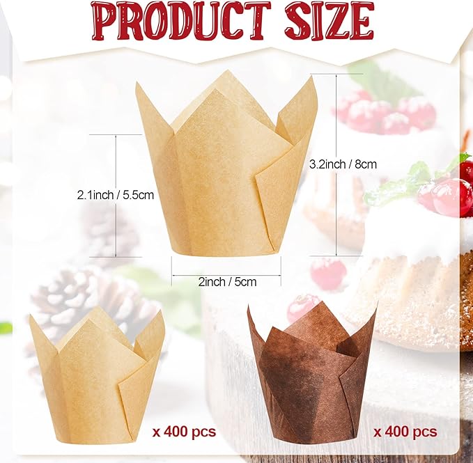 800 Pcs Tulip Cupcake Liners Baking Cups Muffin Baking Cupcake Liners Wrappers Greaseproof Tulip