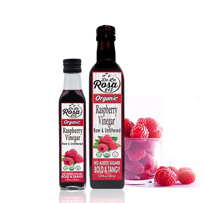 De La Rosa Organic Raspberry Vinegar, Raw & Unfiltered Pure Vinegar, Vegan, Gluten Free & Kosher