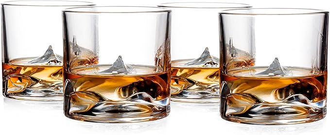 Mount Everest Heavy Crystal Whiskey Glasses Gift Set of 4, Thick Freezable Bourbon Glass 1lb Each