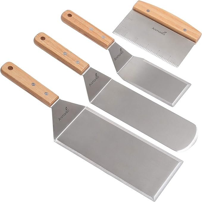 Stainless Steel Metal Spatula Set - Teppaniyaki Spatulas - Griddle Scraper Flat Spatula Pancake