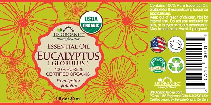 US Organic 100% Pure Eucalyptus Essential Oil (Globulus) - USDA Certified Organic, Steam Distilled