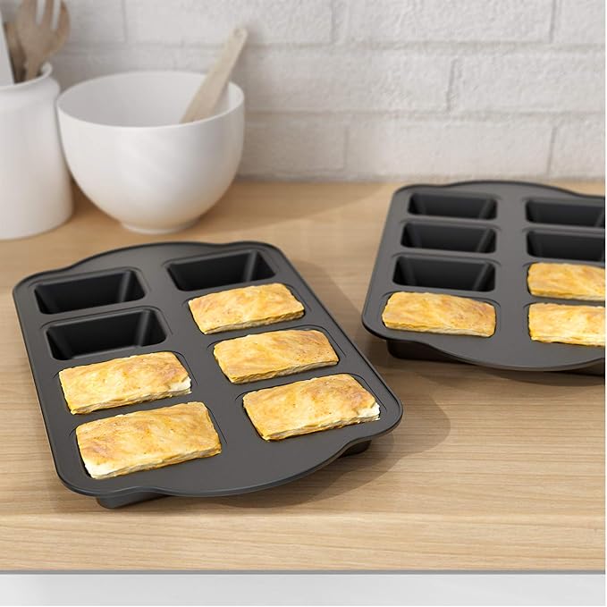 Tiawudi 2 Pack Non-Stick Mini Loaf Pan, Carbon Steel Baking Bread Pan, 8-Cavity