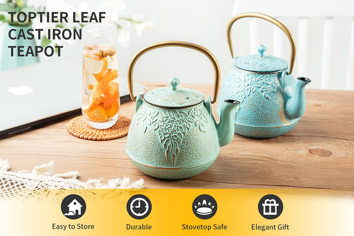 TOPTIER Japanese Cast Iron Tea Kettle with Stainless Steel Infuser, Cast Iron Teapot Stovetop Safe