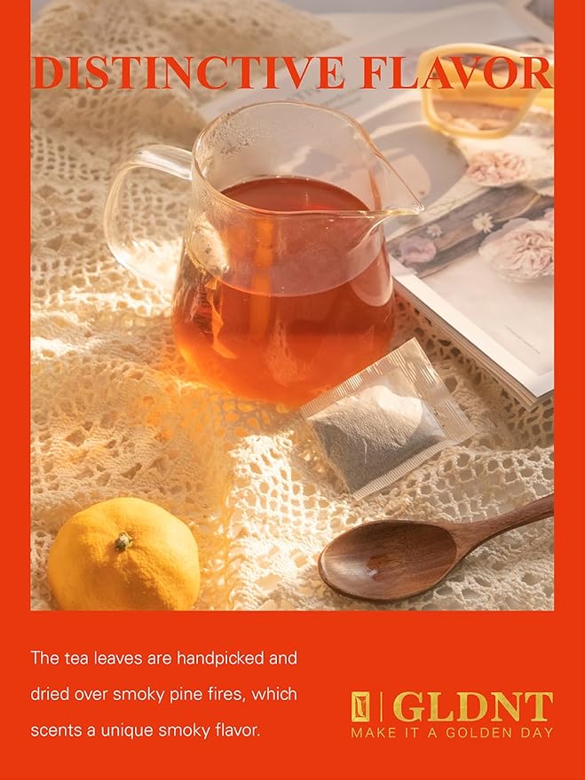GLDNT Organic Lapsang Souchong Tea Bags, Organic Smoked Black Tea, Caffeinated, Full-Bodied Taste