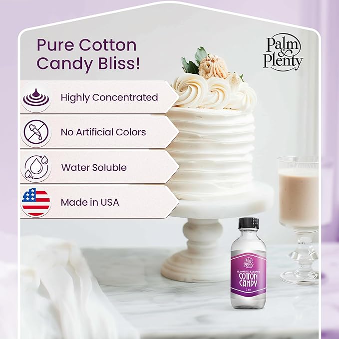 Palm and Plenty Cotton Candy Extract - Flavoring for Candy, Baking, and Drinks - Food-Grade Oil for