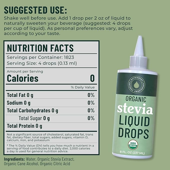 Organic Stevia Liquid Drops, 8 fl oz, Liquid Stevia Sweetener from Stevia Extracts, Zero Calorie