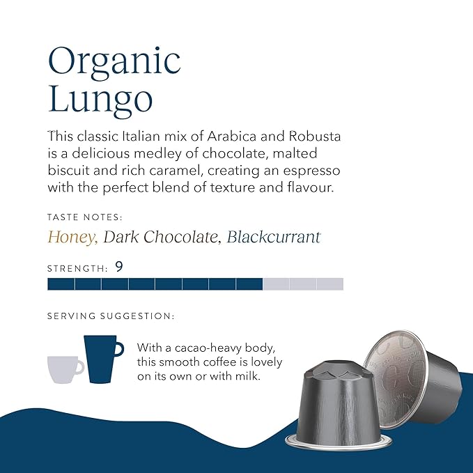 Cru Kafe Lungo Americano Strong USDA Organic Espresso Coffee Capsules (50 Pods) Fairtrade Coffee