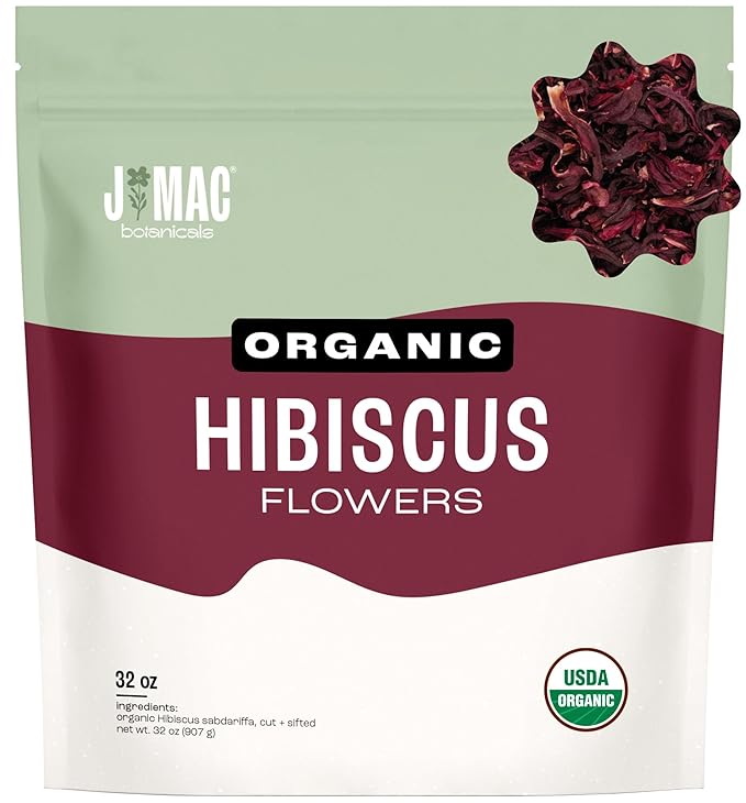 J MAC BOTANICALS Certified Organic Hibiscus Flower (2 Pounds), Hibiscus Tea, Cut & Sifted Flowers