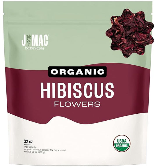 J MAC BOTANICALS Certified Organic Hibiscus Flower (2 Pounds), Hibiscus Tea, Cut & Sifted Flowers