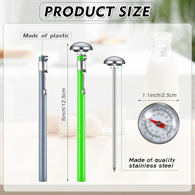 Xuhal 3 Pcs Stainless Steel Kitchen Thermometer with 5 Inch Long Stem 1 Inch Dial Thermometer Milk