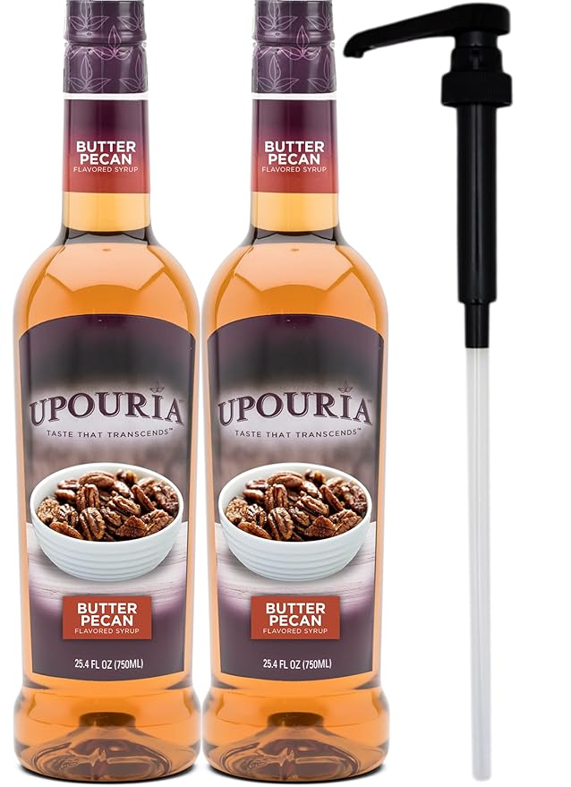 Upouria Butter Pecan Coffee Syrup Flavoring, 100% Vegan, Gluten-Free, Kosher, 750 mL Bottle (Pack