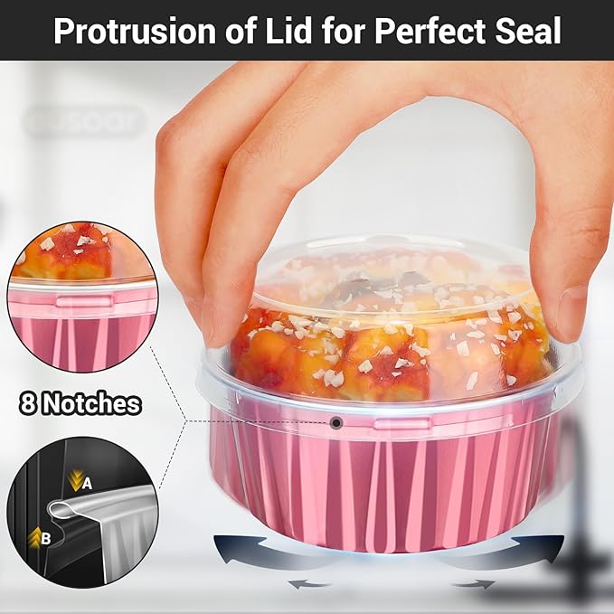 EUSOAR Disposable Ramekins with Lids, 60pcs 5oz Foil Dessert Cups, Aluminum Baking Cups Liners Mini