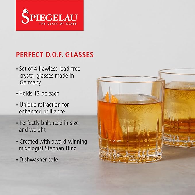 Spiegelau Perfect Serve Double Old Fashioned Glasses Set of 4 - Lowball Cocktail Glasses