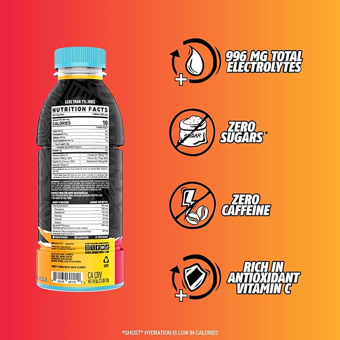GHOST Hydration Drink, Strawbango - RTD Sports Drink with Electrolytes, Natural Vitamins & Minerals