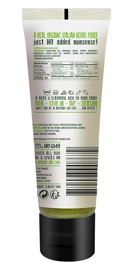 Aroma One Italian Herbs Puree Paste - Organic Herb Concentrate for Cooking, Seasoning & Sauces