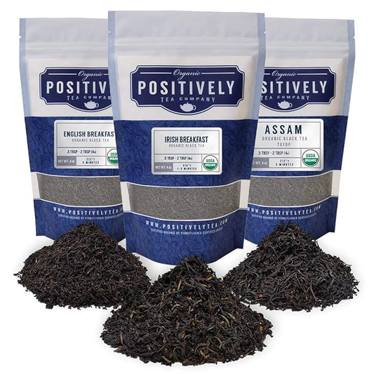 Organic Positively Tea Company, Black Tea Sampler, Loose Leaf, 4 Ounce, 3 Pack
