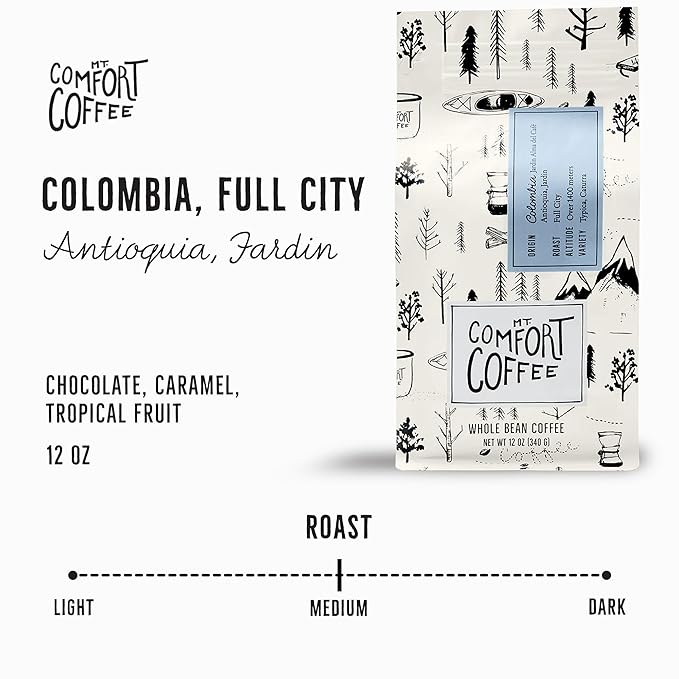 Mt Comfort Coffee Colombia Full City Roast, 12 oz Bag - Bold & Robust Arabica Beans from Colombia