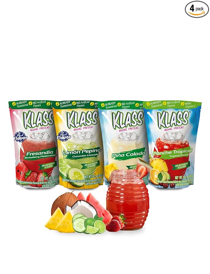 Klass Aguas Frescas | Drink Mix | Variety Pack Of Mixed Flavors | Pina Colada, Cucumber Limeade
