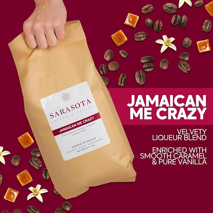 Sarasota Coffee Ground Jamaican Me Crazy | Medium Roast Gourmet Flavored Coffee Grounds | Low Acid