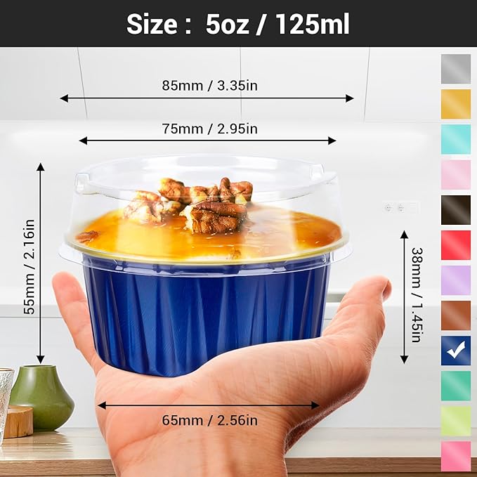 EUSOAR Disposable Ramekins with Lids, Royal Blue 50pcs 5oz Creme Brulee Ramekins Disposable, Muffin