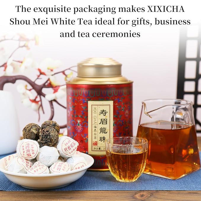 XIXICHA Shou Mei White Tea Pearls Tea Aged White Tea Dragon Pearls Tea Shoumei Tea Fuding White Tea
