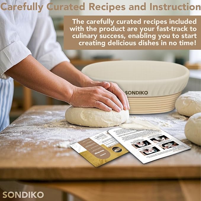 Sondiko Sourdough Starter Kit, Sourdough Bread Baking Supplies, Oval Banneton Bread Proofing Basket