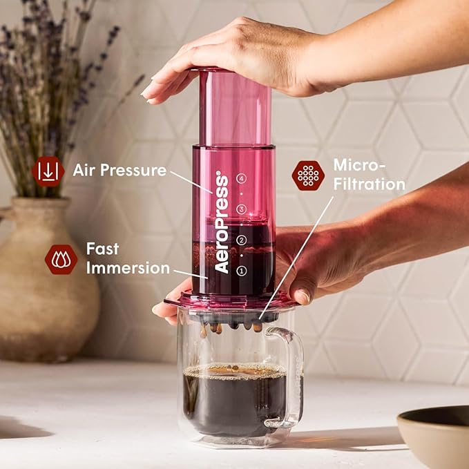 AeroPress Clear Pink Coffee Press – 3 In 1 Brew Method Combines French Press, Espresso, Full Bodied