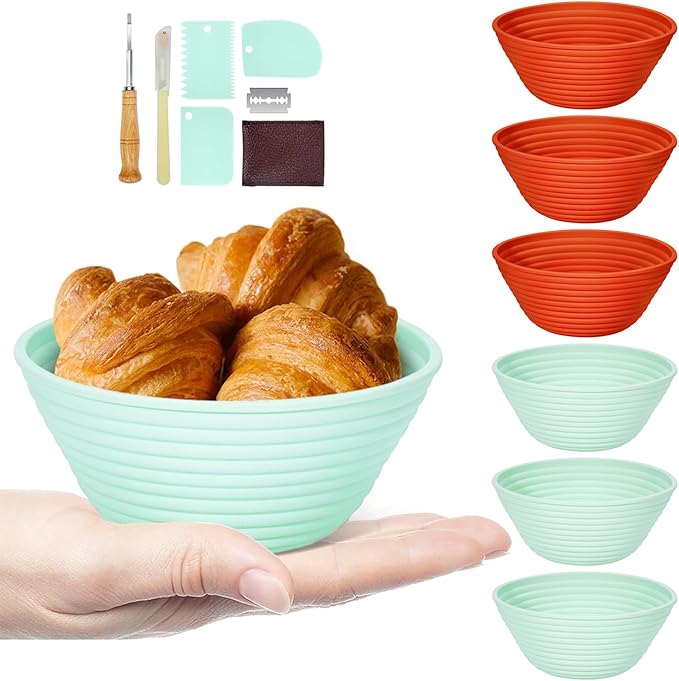 Silicone Banneton, Sourdough Bread Baskets (Set of 6, 5 Inch), Round Proofing Bread Bowls with