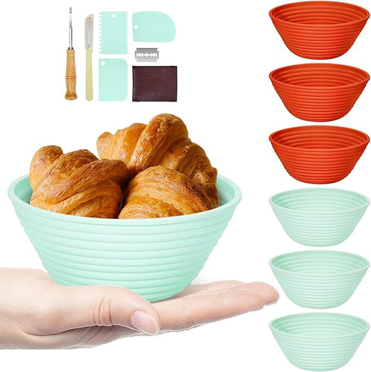 Silicone Banneton, Sourdough Bread Baskets (Set of 6, 5 Inch), Round Proofing Bread Bowls with