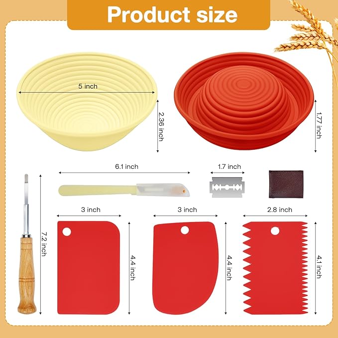 Silicone Banneton, Sourdough Bread Baskets (Set of 6, 5 Inch), Round Proofing Bread Bowls with