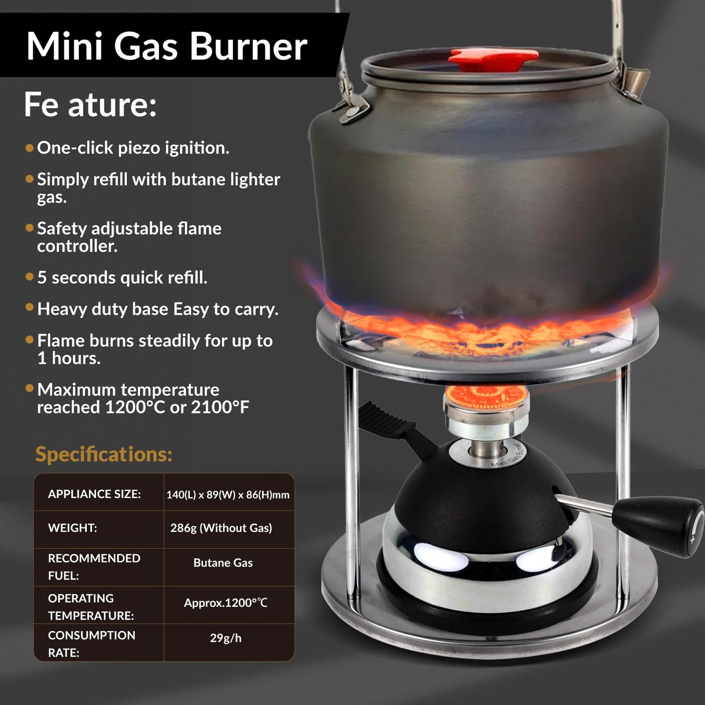 BLUEFIRE Butane Mini Burner for Tabletop Coffee Siphon Syphon/w Furnace Stand and Assembly Rack
