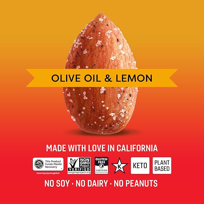 Octonuts Olive Oil & Lemon Almonds – 12 Individually Wrapped Snack Packs (1oz Each), Healthy Snacks