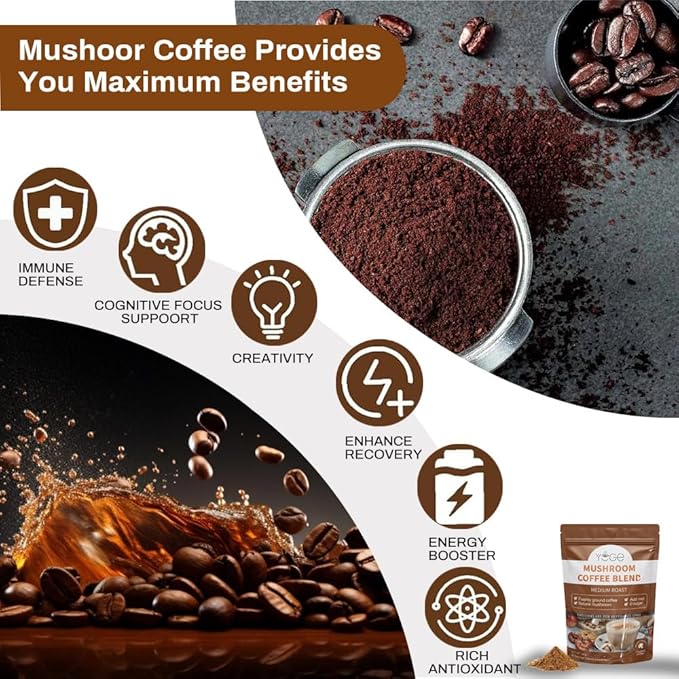 Mushroom Coffee, Organic 6 Mushrooms with Cordyceps, Reish, King Trumpet, Shitake, Turkey Tail
