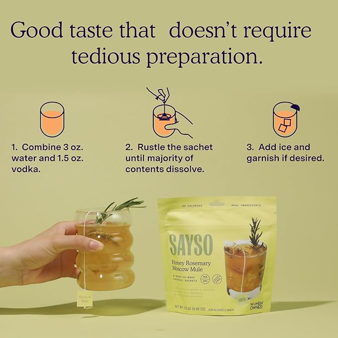 SAYSO Honey Rosemary Moscow Mule | The Original Craft Cocktail Tea Bag Mixer (Steep in Vodka & Cold