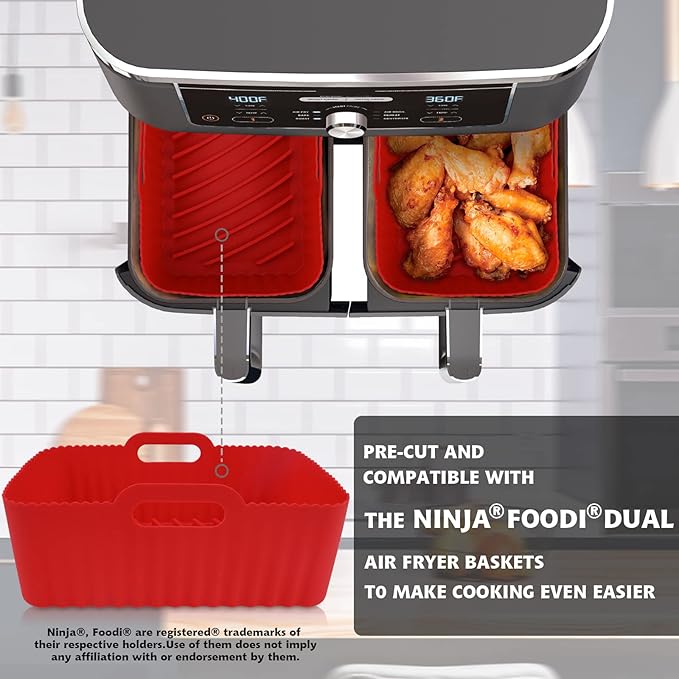 WMKGG Silicone Air Fryer Liners, 2PCS Reusable Rectangular Air Fryer Silicone Liners, Non-Stick