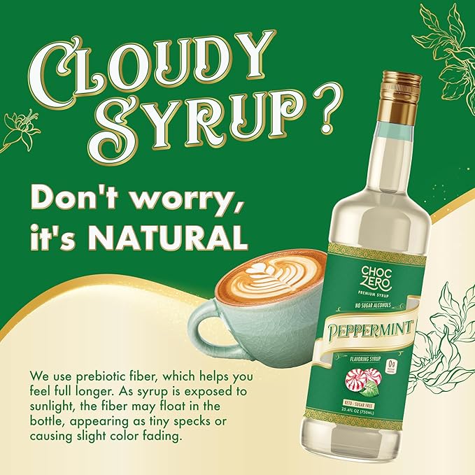 ChocZero Sugar Free Peppermint Syrup for Coffee - Keto Flavoring Syrups - Low Calorie Simple Syrup