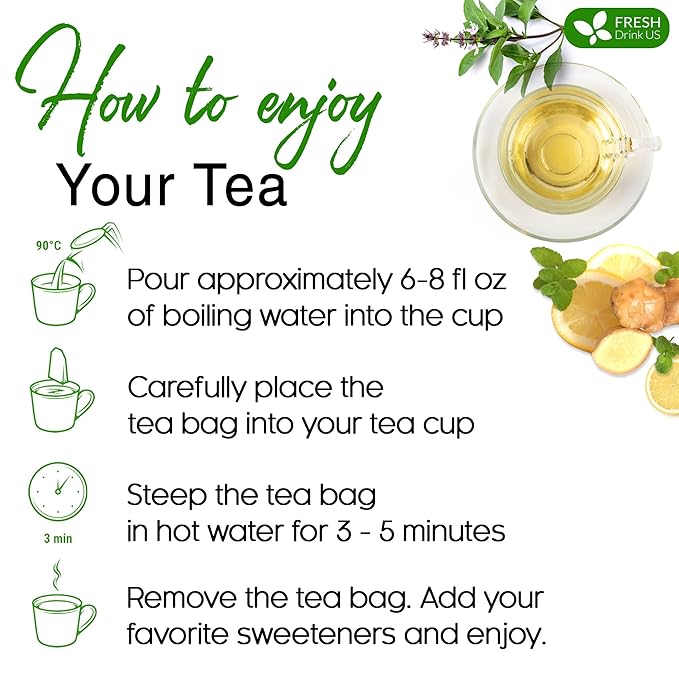 FreshDrinkUS, Premium Tulsi Peppermint Herbal Tea ??55 Tea Bags, 100% Natural, Blend of Tulsi Holy