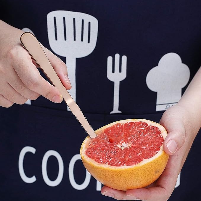 Set of 3 Stainless Steel Grapefruit Spoons with Serrated Edges and Grapefruit Knives - Perfect