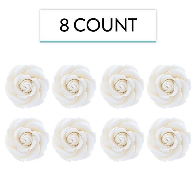 Global Sugar Art Rebecca Rose Sugar Cake Flowers, White 2 Inches, 8 Count by Chef Alan Tetreault