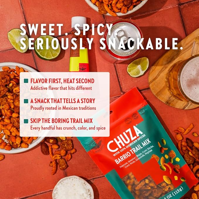CHUZA Barrio Trail Mix ??Spicy Crunchy Snack with 100% Mexican Spices ??Peanuts, Corn Nuts