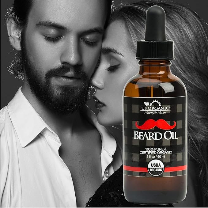 US Organic Beard Oil, 100% Pure, USDA Certified, Softens, shine, moisturizes, Amber Glass Bottle