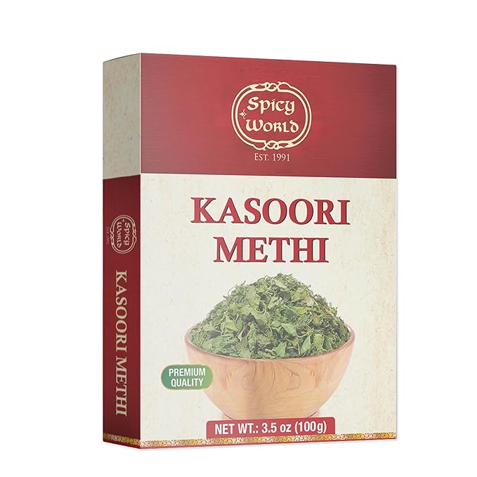 Spicy World Dried Fenugreek Leaves (Kasoori Methi) 3.5oz Box (100g) - All Natural | Vegan | Gluten