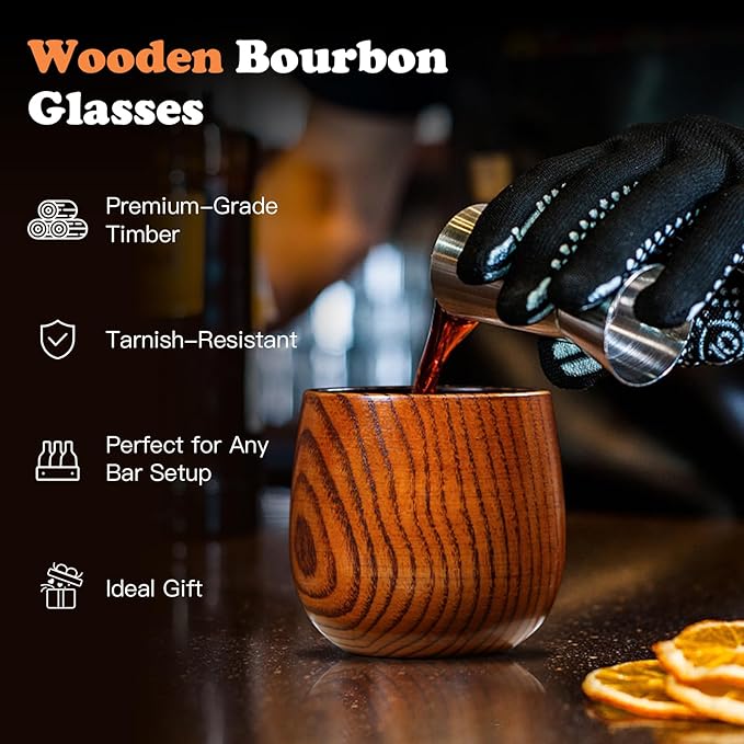 Charred Wooden Whiskey Glass - Handcrafted Solid Wood Glass for Men | Unique Bourbon Gifts, Unique